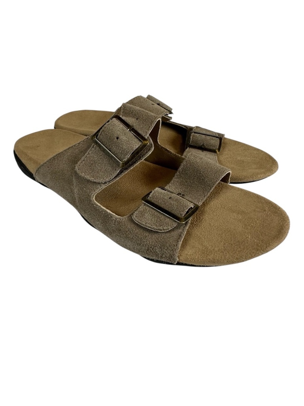 J Sport Carina Taupe Suede Leather Double Strap Slide Sandals Size 9M